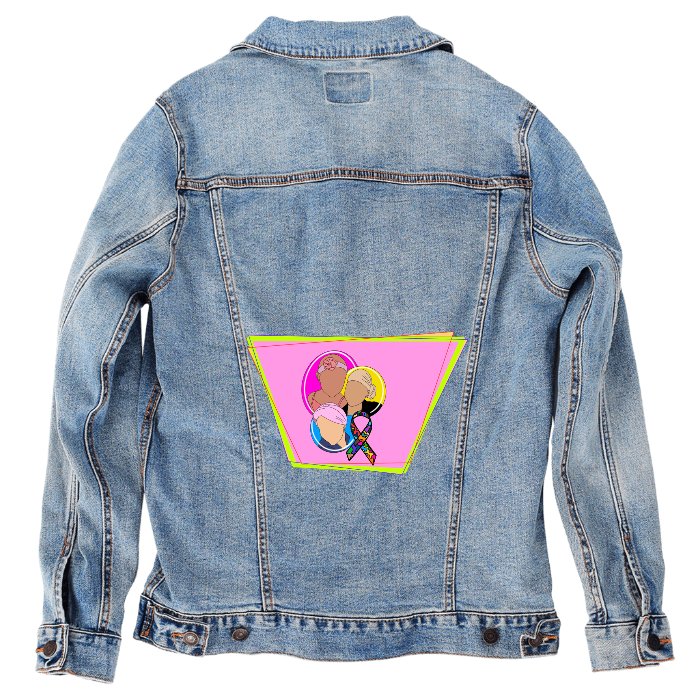 Customer Designed Custom Denim Jacket (hand-crafted) with 3 color choices of jacket: Stonewash, White, or Black. Unisex XS S M L XL 2X 3X. USA hand-crafted and USA digitally printed. Ships free within the USA & also ships Internationally.