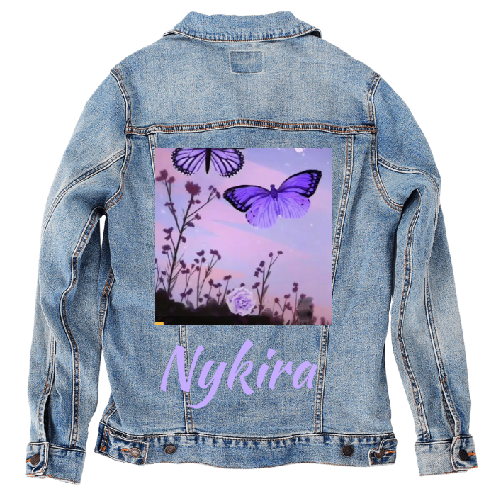 Customer Designed Custom Denim Jacket (hand-crafted) with 3 color choices of jacket: Stonewash, White, or Black. Unisex XS S M L XL 2X 3X. USA hand-crafted and USA digitally printed. Ships free within the USA & also ships Internationally.