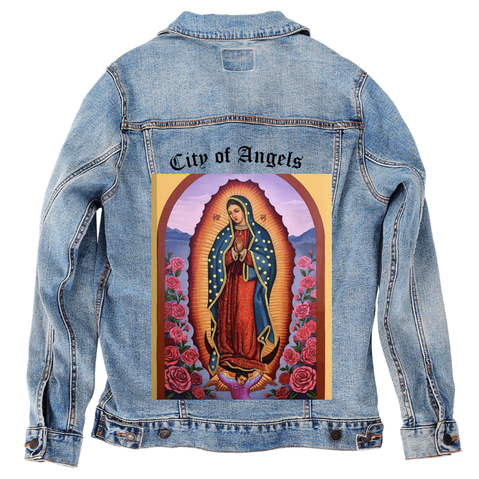 Customer Designed Custom Denim Jacket (hand-crafted) with 3 color choices of jacket: Stonewash, White, or Black. Unisex XS S M L XL 2X 3X. USA hand-crafted and USA digitally printed. Ships free within the USA & also ships Internationally.