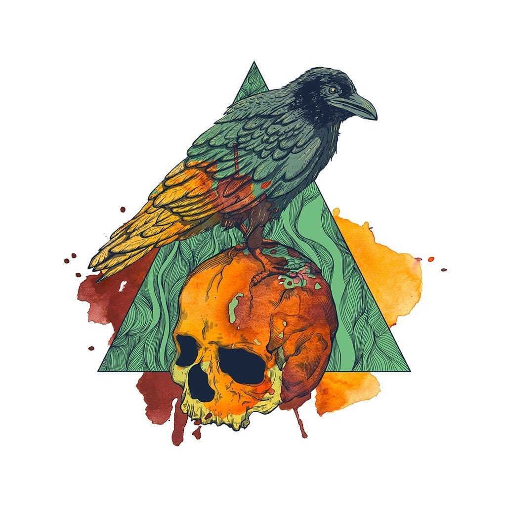 CROW by JESS ADAMS, digitally printed on DENIM products: throw pillows, aprons, table place mats, and hand-crafted Unisex Denim Jackets in 3 color choices