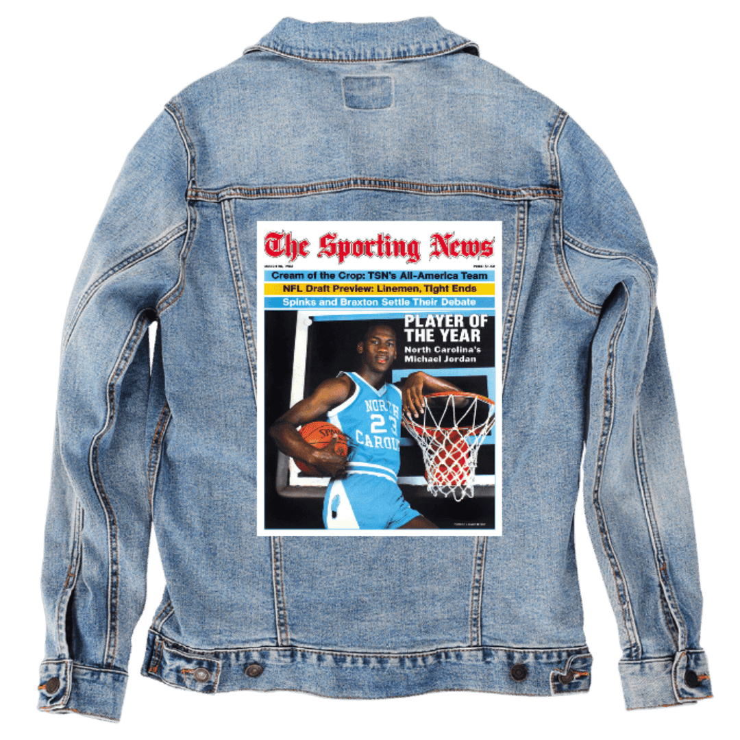 Custom Denim Jacket – The Sporting News Vintage Player of the Year Magazine Cover – Customer Designed (hand - crafted) – 3 Color Choices custom denim jacket by DenimINK