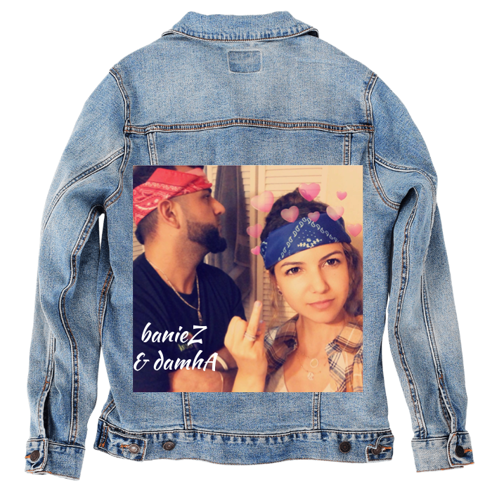 Customer Designed Custom Denim Jacket (hand-crafted) with 3 color choices of jacket: Stonewash, White, or Black. Unisex XS S M L XL 2X 3X. USA hand-crafted and USA digitally printed. Ships free within the USA & also ships Internationally.