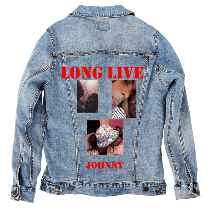Customer Designed Custom Denim Jacket (hand-crafted) with 3 color choices of jacket: Stonewash, White, or Black. Unisex XS S M L XL 2X 3X. USA hand-crafted and USA digitally printed. Ships free within the USA & also ships Internationally.