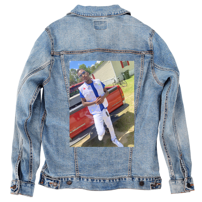 Customer Designed Custom Denim Jacket (hand-crafted) with 3 color choices of jacket: Stonewash, White, or Black. Unisex XS S M L XL 2X 3X. USA hand-crafted and USA digitally printed. Ships free within the USA & also ships Internationally.