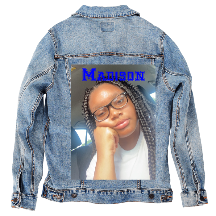 Customer Designed Custom Denim Jacket (hand-crafted) with 3 color choices of jacket: Stonewash, White, or Black. Unisex XS S M L XL 2X 3X. USA hand-crafted and USA digitally printed. Ships free within the USA & also ships Internationally.