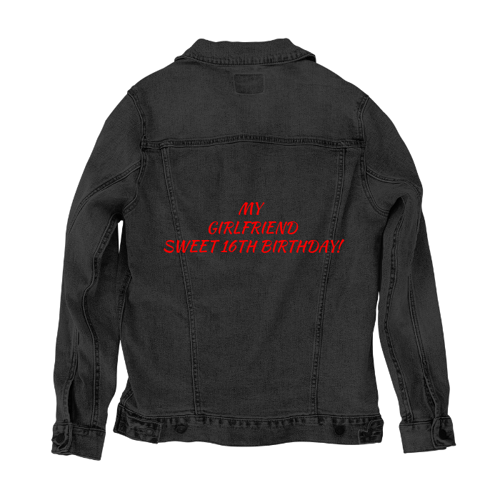 Customer Designed Custom Denim Jacket (hand-crafted) with 3 color choices of jacket: Stonewash, White, or Black. Unisex XS S M L XL 2X 3X. USA hand-crafted and USA digitally printed. Ships free within the USA & also ships Internationally.