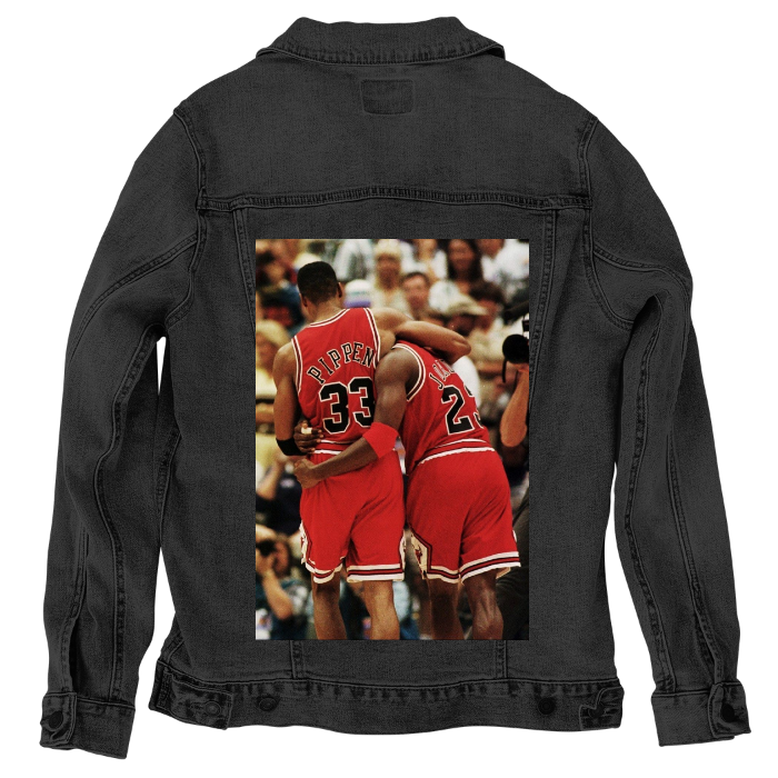 Customer Designed Custom Denim Jacket (hand-crafted) with 3 color choices of jacket: Stonewash, White, or Black. Unisex XS S M L XL 2X 3X. USA hand-crafted and USA digitally printed. Ships free within the USA & also ships Internationally.