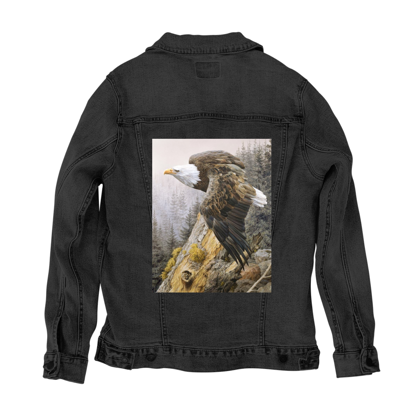 Customer Designed Custom Denim Jacket (hand-crafted) with 3 color choices of jacket: Stonewash, White, or Black. Unisex XS S M L XL 2X 3X. USA hand-crafted and USA digitally printed. Ships free within the USA & also ships Internationally.