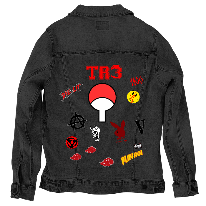 Customer Designed Custom Denim Jacket (hand-crafted) with 3 color choices of jacket: Stonewash, White, or Black. Unisex XS S M L XL 2X 3X. USA hand-crafted and USA digitally printed. Ships free within the USA & also ships Internationally.