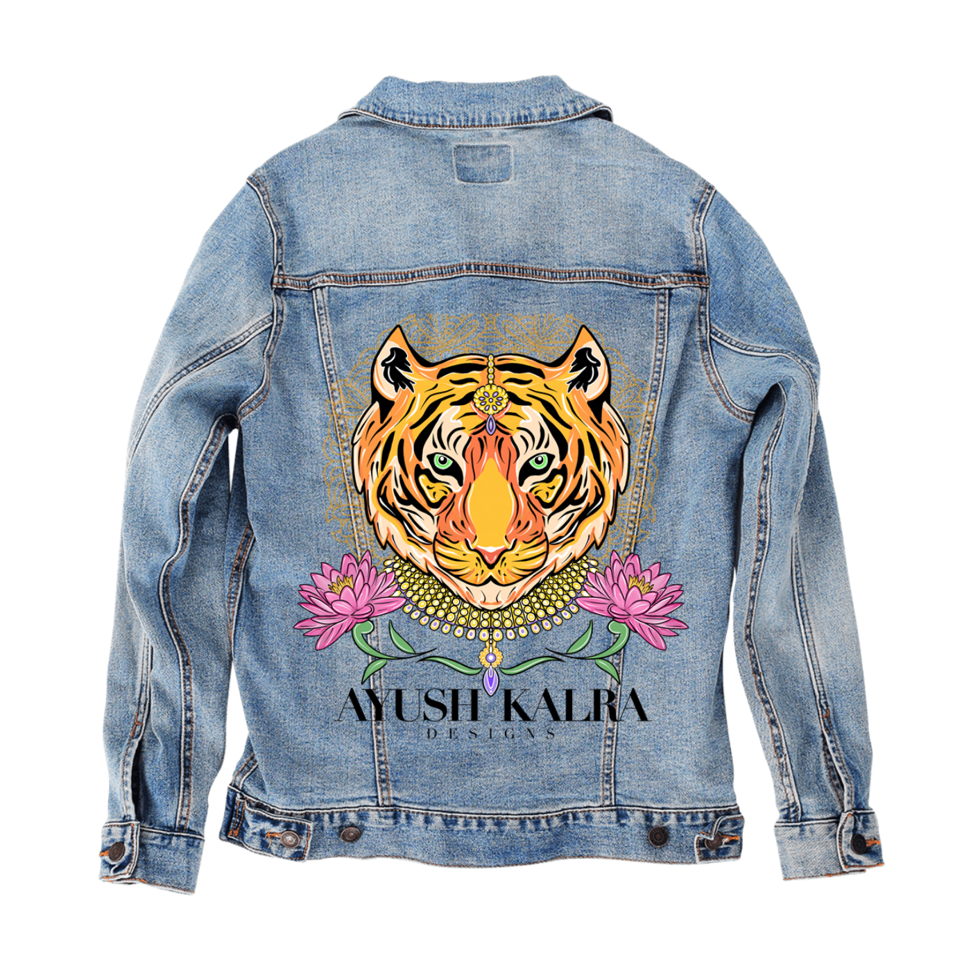 Customer Designed Custom Denim Jacket (hand-crafted) with 3 color choices of jacket: Stonewash, White, or Black. Unisex XS S M L XL 2X 3X. USA hand-crafted and USA digitally printed. Ships free within the USA & also ships Internationally.