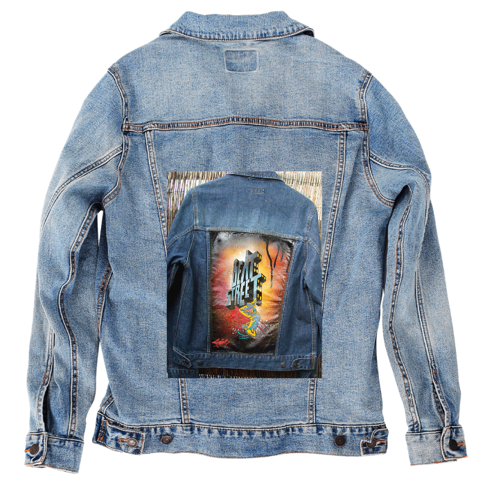 Customer Designed Custom Denim Jacket (hand-crafted) with 3 color choices of jacket: Stonewash, White, or Black. Unisex XS S M L XL 2X 3X. USA hand-crafted and USA digitally printed. Ships free within the USA & also ships Internationally.