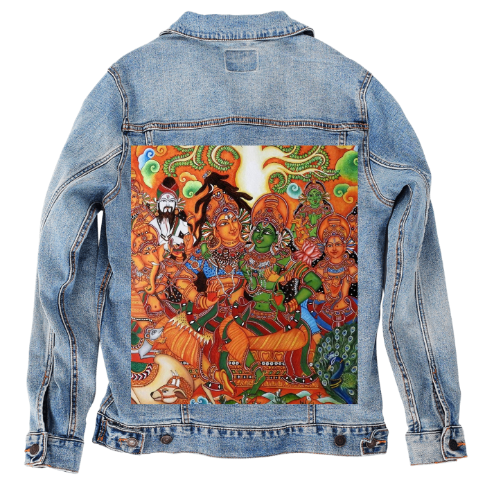 Customer Designed Custom Denim Jacket (hand-crafted) with 3 color choices of jacket: Stonewash, White, or Black. Unisex XS S M L XL 2X 3X. USA hand-crafted and USA digitally printed. Ships free within the USA & also ships Internationally.