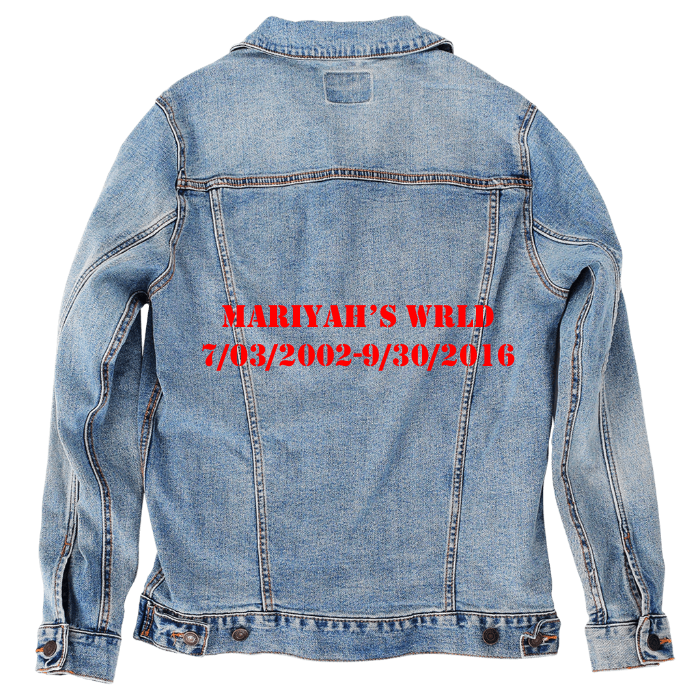Customer Designed Custom Denim Jacket (hand-crafted) with 3 color choices of jacket: Stonewash, White, or Black. Unisex XS S M L XL 2X 3X. USA hand-crafted and USA digitally printed. Ships free within the USA & also ships Internationally.