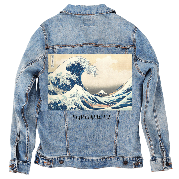 Customer Designed Custom Denim Jacket (hand-crafted) with 3 color choices of jacket: Stonewash, White, or Black. Unisex XS S M L XL 2X 3X. USA hand-crafted and USA digitally printed. Ships free within the USA & also ships Internationally.