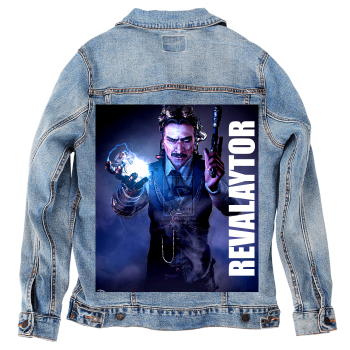 Customer Designed Custom Denim Jacket (hand-crafted) with 3 color choices of jacket: Stonewash, White, or Black. Unisex XS S M L XL 2X 3X. USA hand-crafted and USA digitally printed. Ships free within the USA & also ships Internationally.