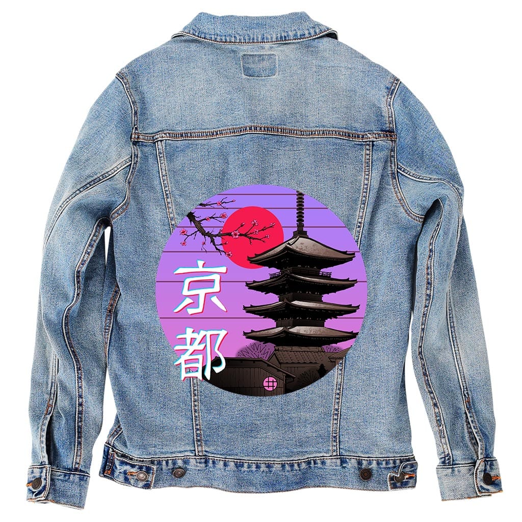 KYOTO WAVE by VINCENT TRINIDAD, digitally printed on DENIM products: throw pillows, aprons, table place mats, and hand-crafted Unisex Denim Jackets in 3 color choices