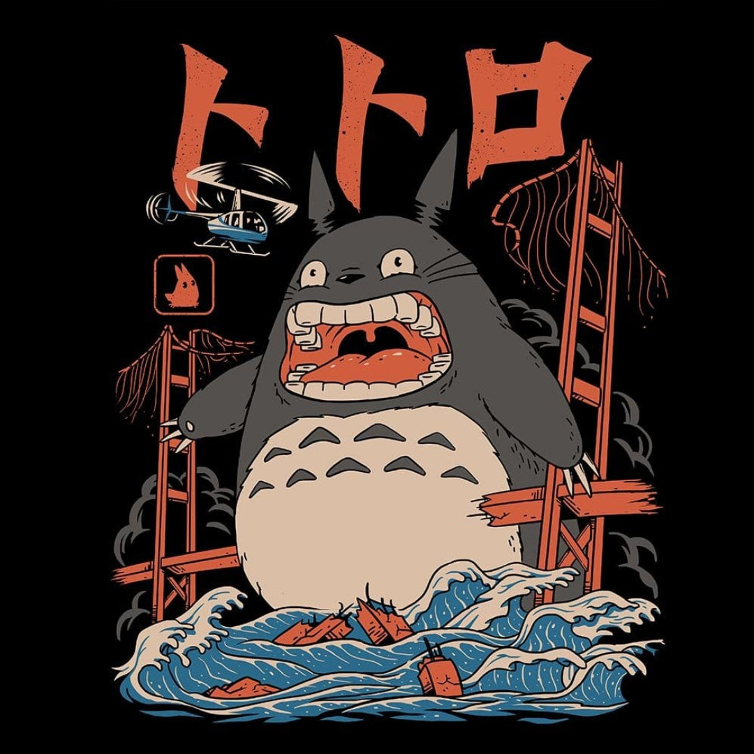 THE NEIGHBOR'S ATTACK by VINCENT TRINIDAD, digitally printed on DENIM products: throw pillows, aprons, table place mats, and hand-crafted Unisex Denim Jackets in 3 color choices