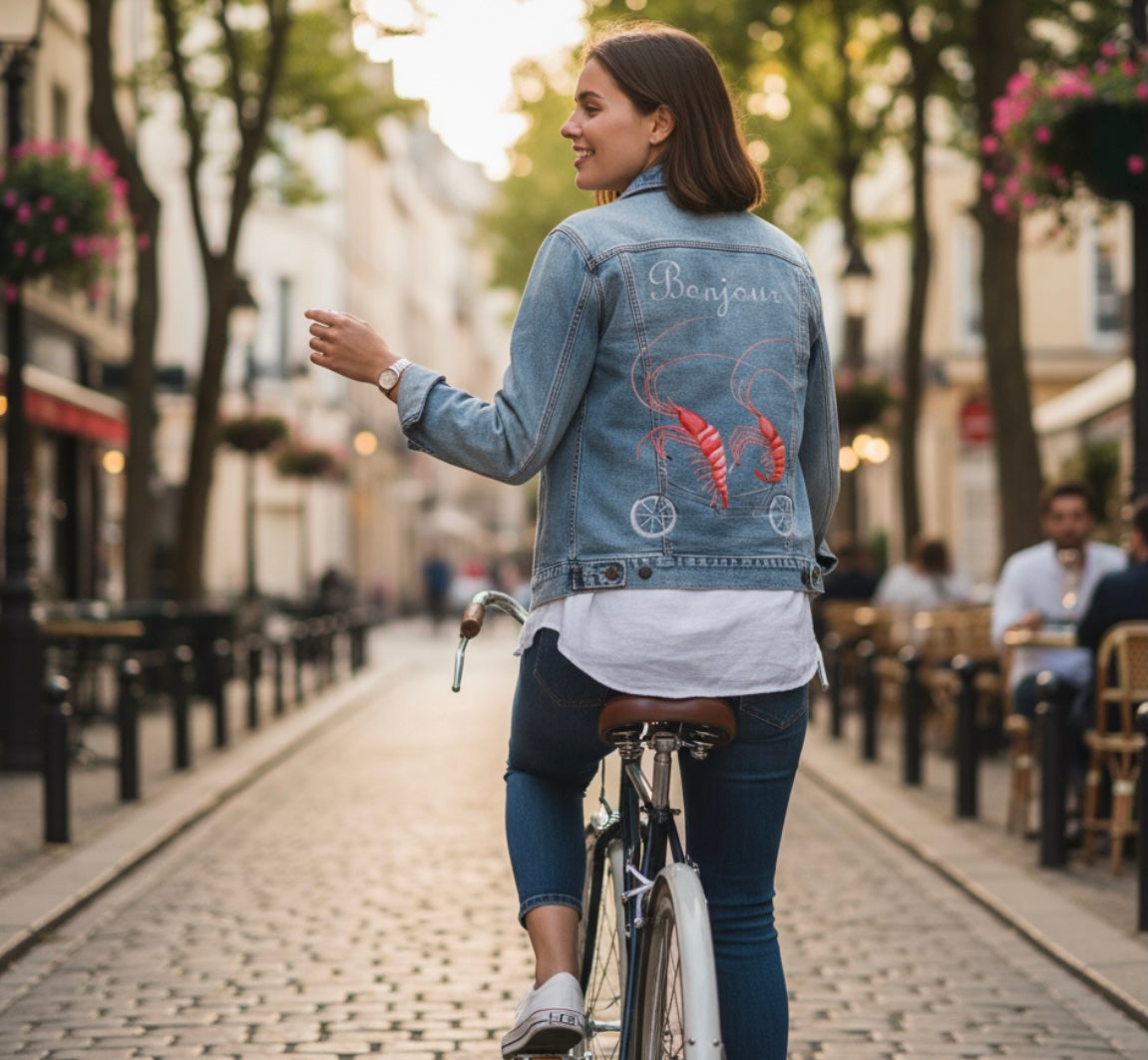 ARTWORK OF THE WEEK: SHRIMP RIDING A BICYCLE by Amélie Legault – French Humor on Denim