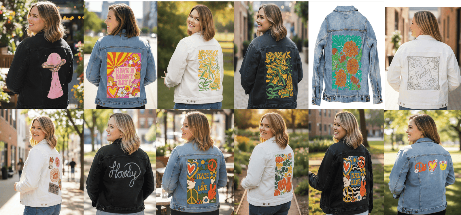 Kitsch and Curate's (Katey Hindes)  artwork on Demin - kitsch curate denim jackets