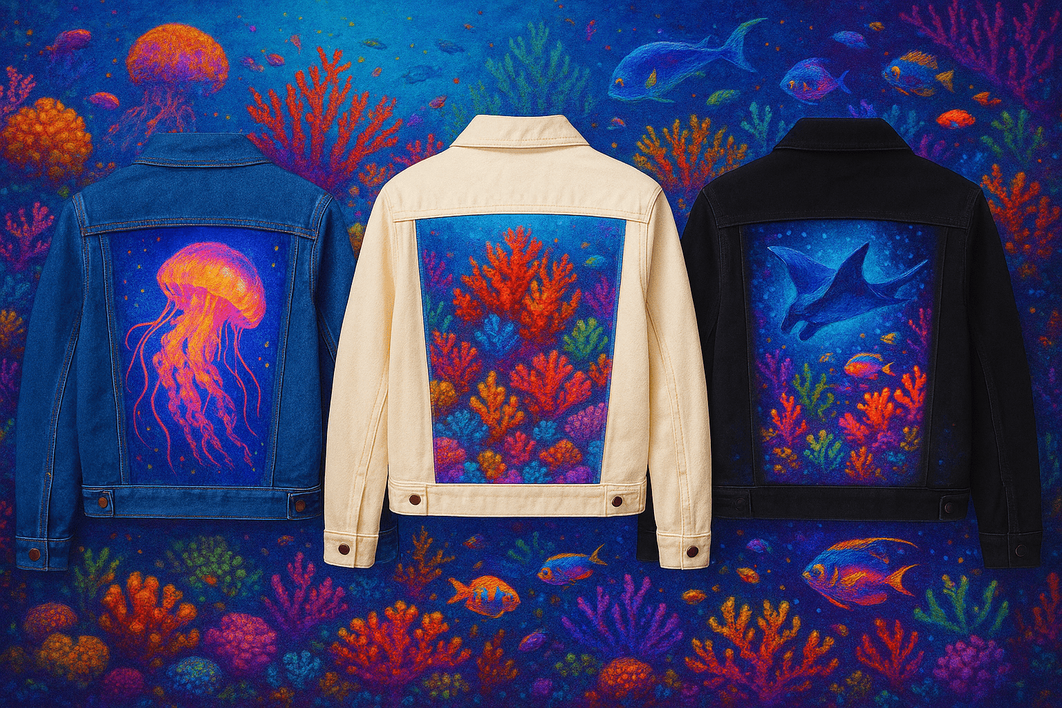 Sea Life artwork on denim jackets – Sea Life Collection