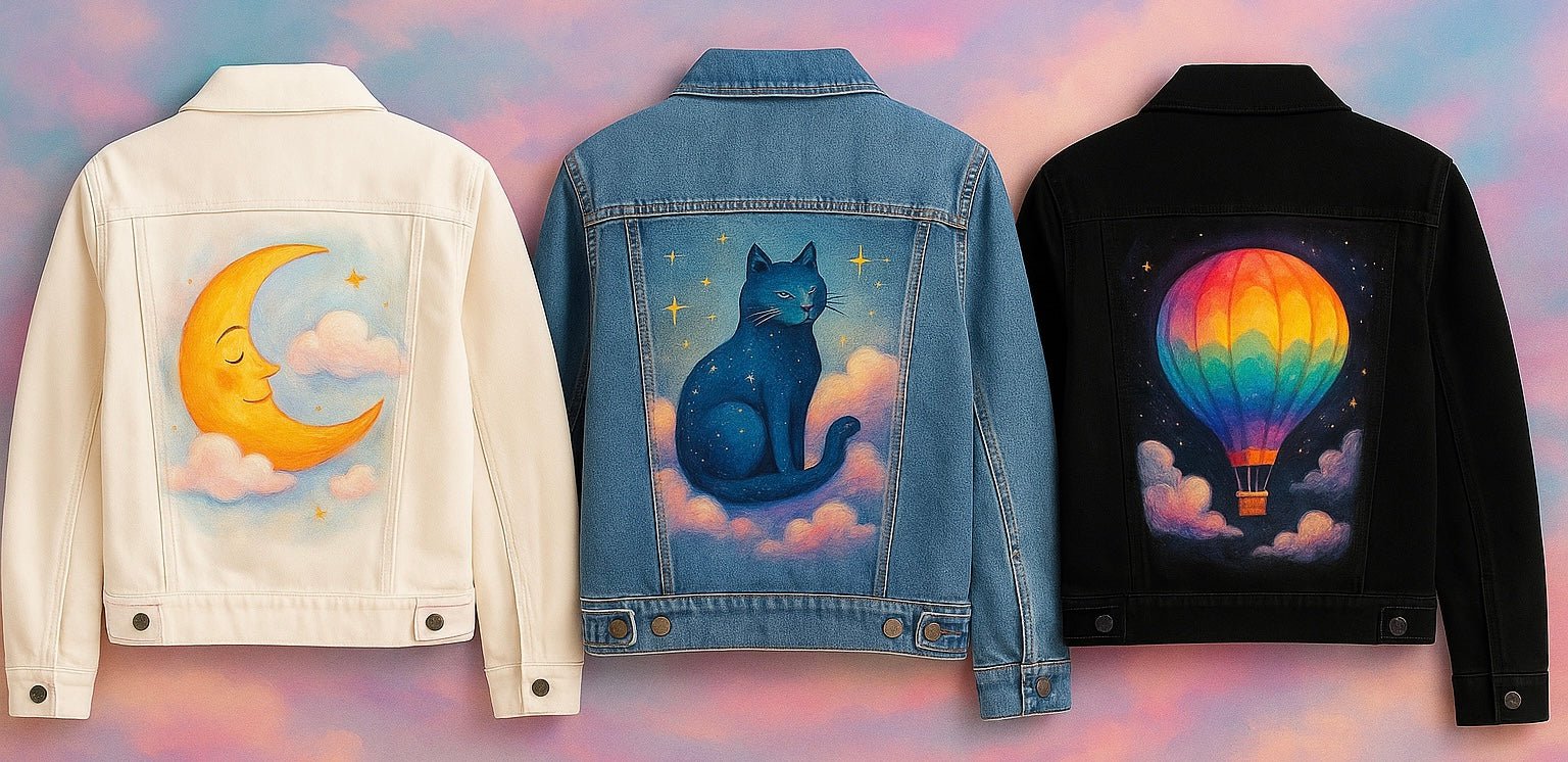 Whimsical & Dreamy art on denim products – Whimsical Dreamy Collection denim jacket
