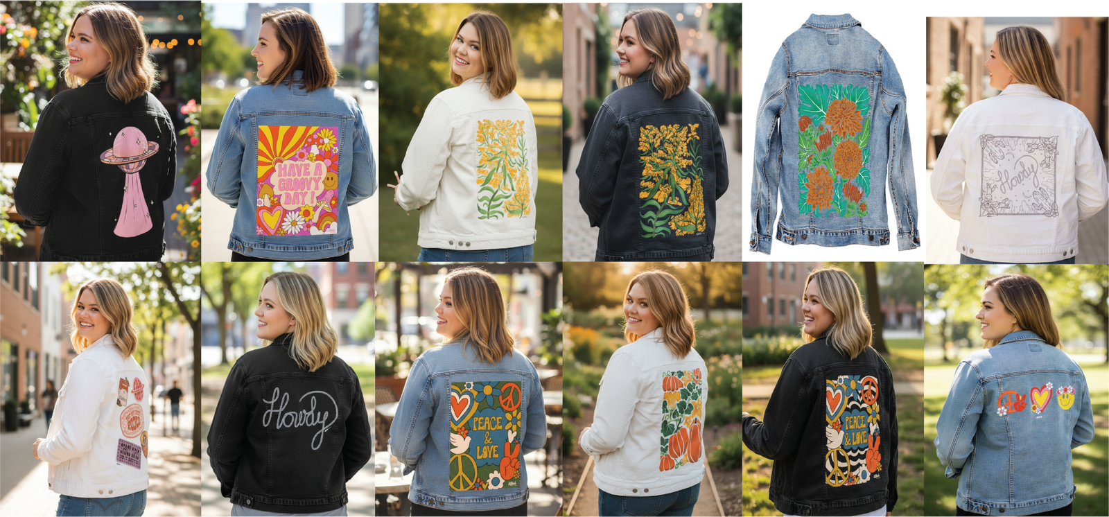 Kitsch and Curate's artwork on denim jackets