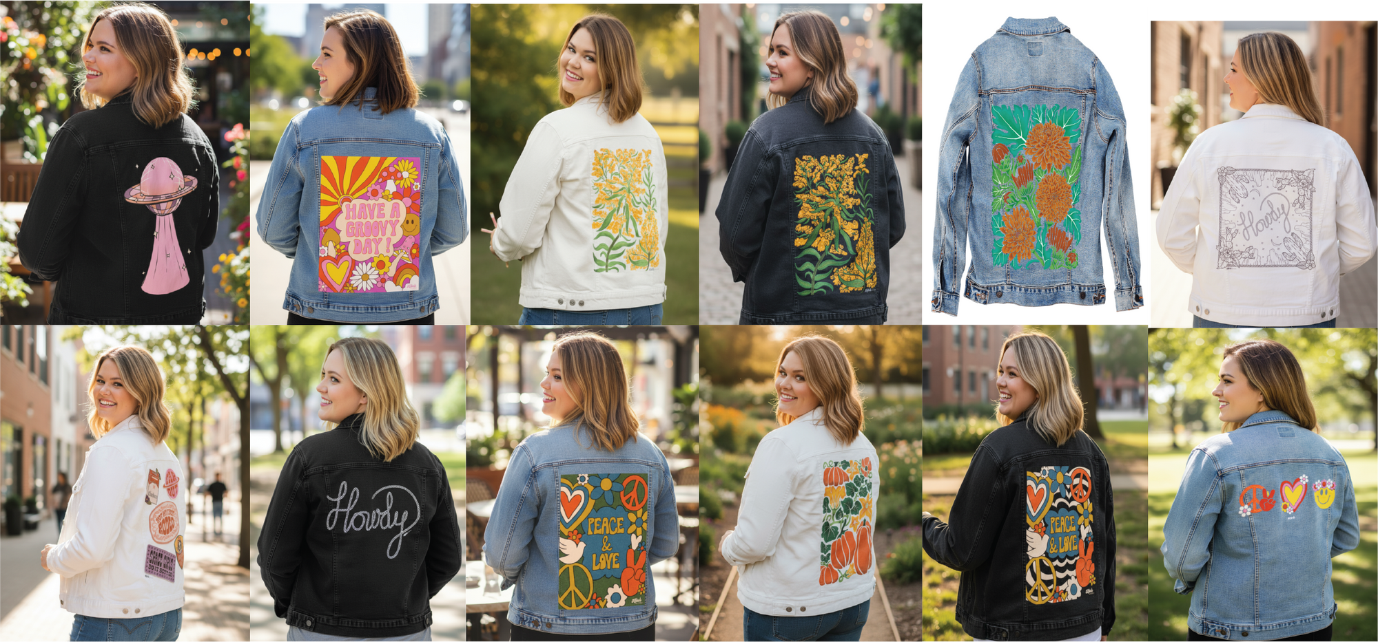 Kitsch and Curate's artwork on denim jackets