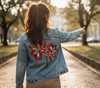 2 RED LILY by RAMIR DESIGNS, digitally printed on a hand-made Unisex Denim Jacket