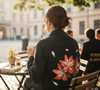 3 RED FLOWERS by RAMIR DESIGNS, digitally printed on a hand-made Unisex Denim Jacket