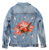 3 RED FLOWERS by RAMIR DESIGNS, digitally printed on a hand-made Unisex Denim Jacket