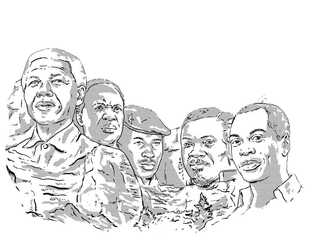 AFRICA MOUNT RUSHMORE, by THE NYGERIANS, digitally printed on DENIM products: throw pillows, aprons, table place mats, and hand-made Unisex Denim Jackets in 3 color choices