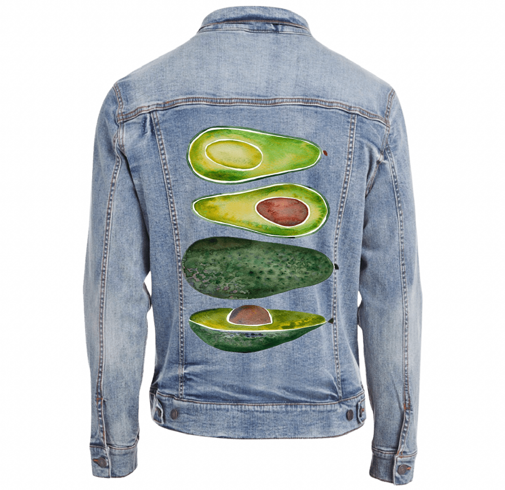 AVOCADO SLICES by CatCoq custom denim jacket by DenimINK. -denim-jacket-stonewash-mockup