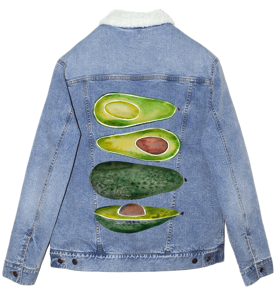 AVOCADO SLICES by CatCoq custom denim jacket by DenimINK. lined-jacket-stonewash-mockup