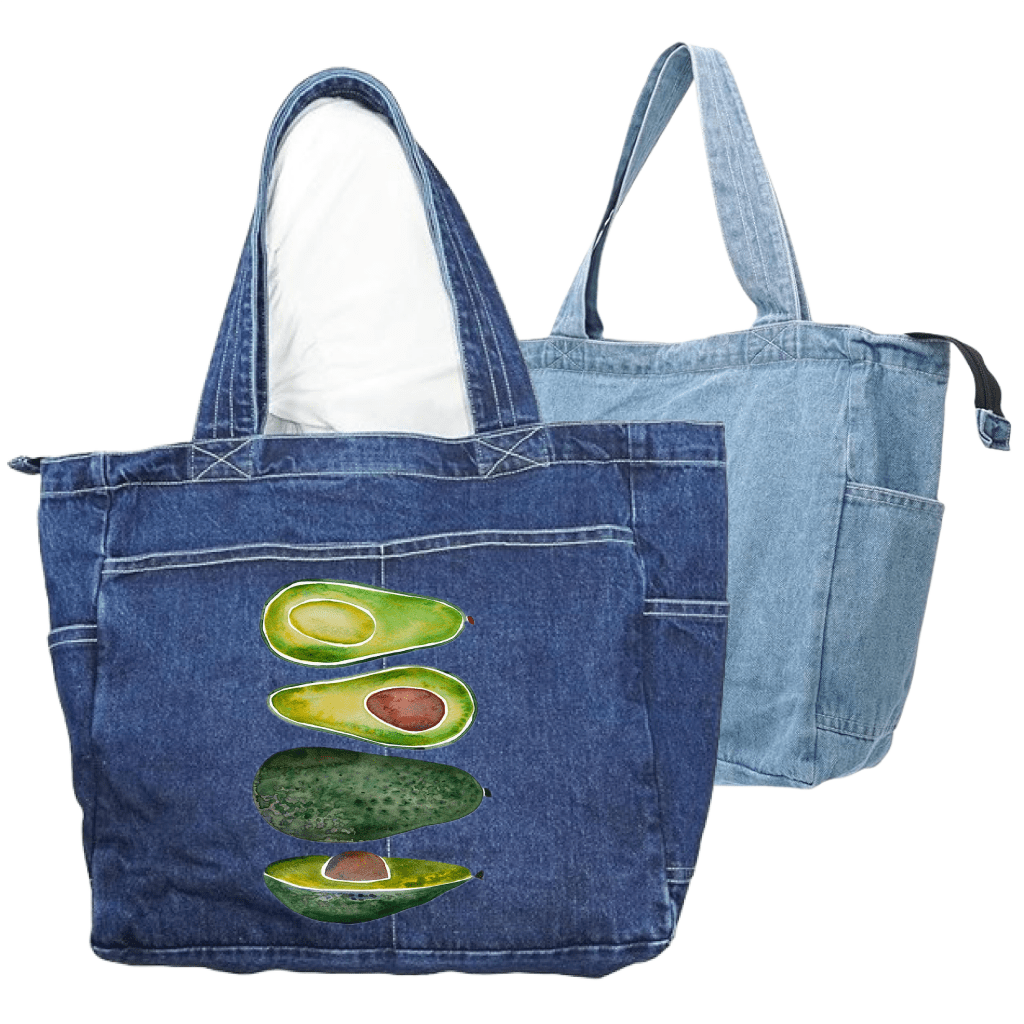 AVOCADO SLICES by CatCoq custom denim jacket by DenimINK. denim tote_bag-mockup
