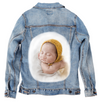 BABY YELLOW HAT by RAMIR DESIGNS, digitally printed on a hand-made Unisex Denim Jacket