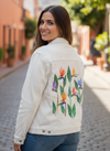 BIRD OF PARADISE2 by HEND SHEHATA, printed on a hand-made Unisex Denim Jacket