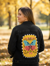 BLOOM and FLUTTER by INDYSIGN, printed on a hand-made Unisex Denim Jacket