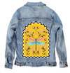 BLOOM AND FLUTTER DRAGONFLY by IndySign, printed on a hand-made Unisex Denim Jacket