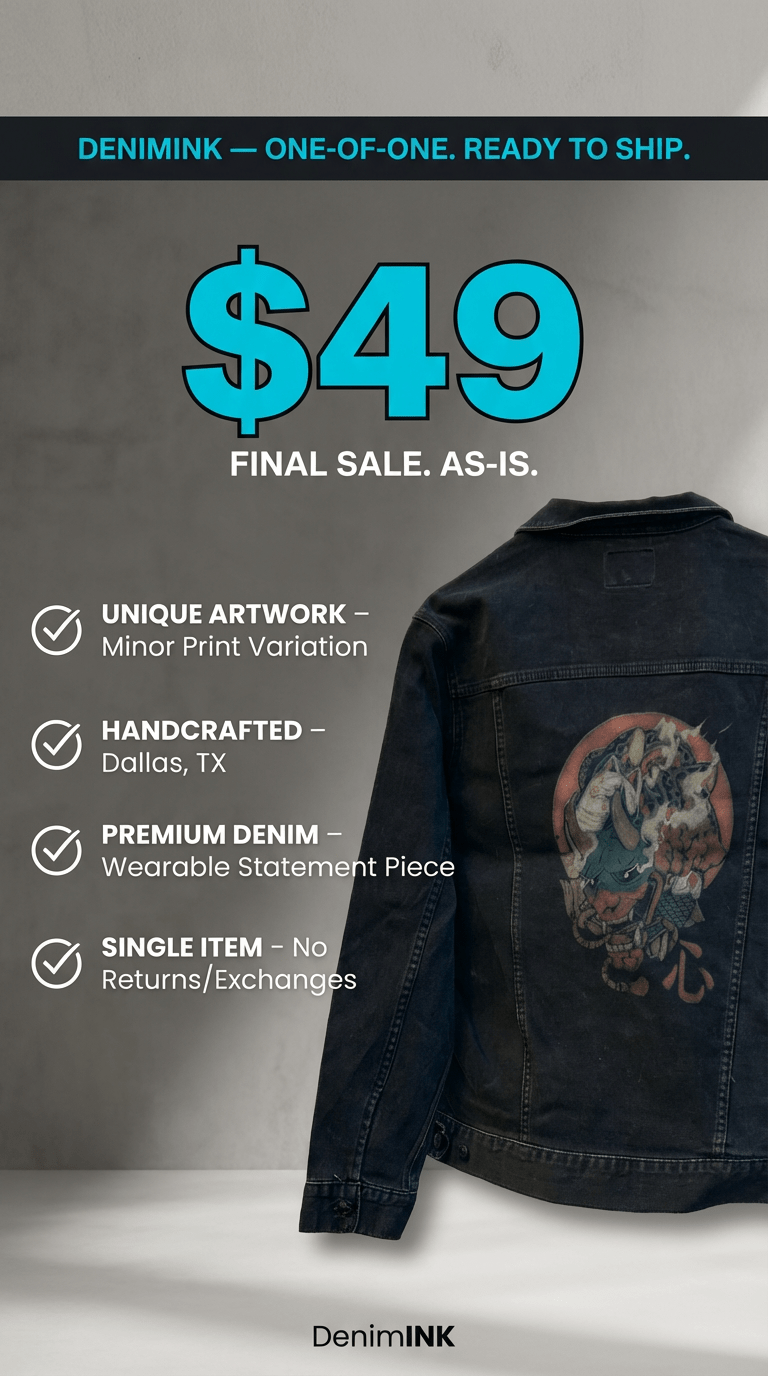 AS - IS. 6. Skull Illustration. ONE - OF - ONE. Printed Denim Jacket — xl/black custom denim jacket by DenimINK