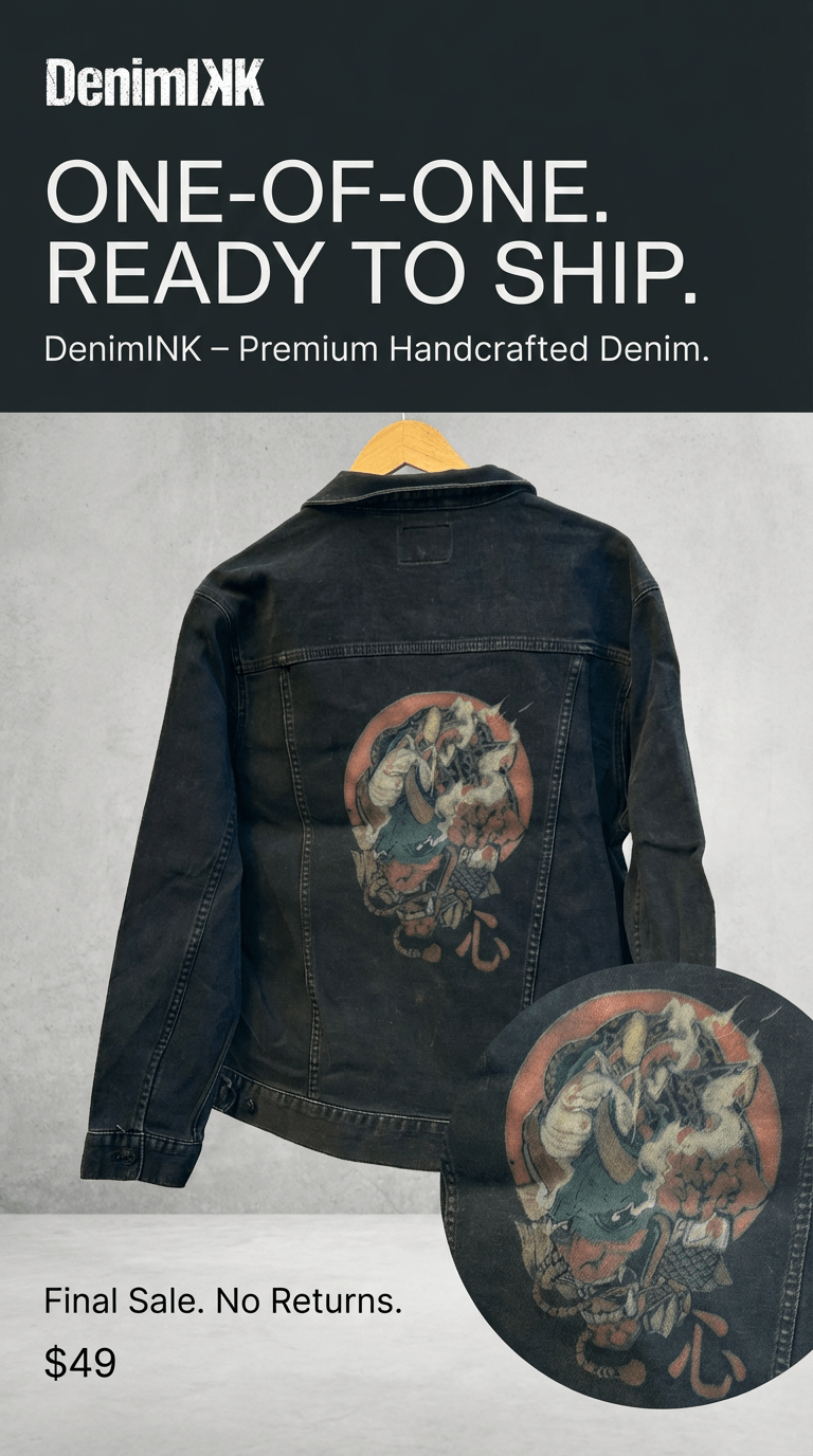 AS - IS. 6. Skull Illustration. ONE - OF - ONE. Printed Denim Jacket — xl/black custom denim jacket by DenimINK