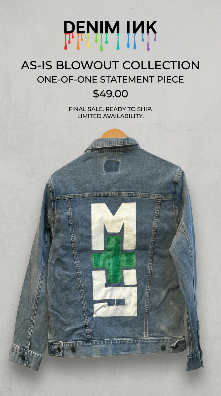 AS - IS. 8. M+S. ONE - OF - ONE. Printed Denim Jacket — Medium / Stonewashed custom denim jacket by DenimINK