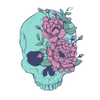 Blue Floral Skull by Jess Adams, printed on a hand-made Unisex Denim Jacket
