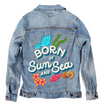 BORN OF SUN AND SEA by IndySign, printed on a hand-made Unisex Denim Jacket