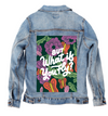 BUT WHAT IF YOU FLY by INDYSIGN, printed on a hand-made Unisex Denim Jacket