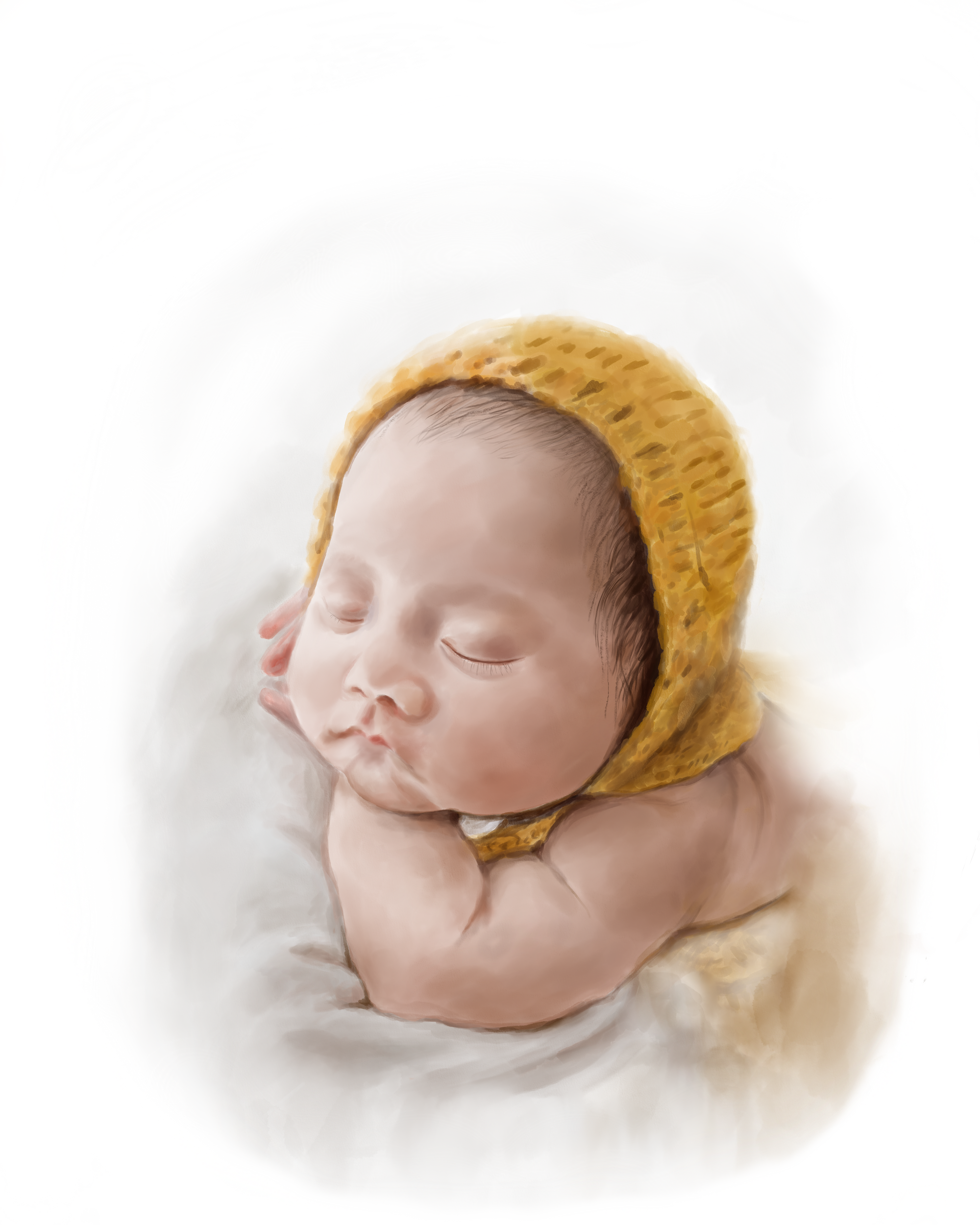 BABY YELLOW HAT by RAMIR DESIGNS, digitally printed on DENIM products: throw pillows, aprons, table place mats, and hand-made Unisex Denim Jackets in 3 color choices