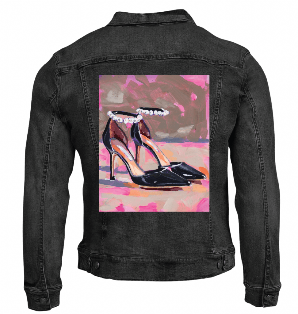 BLACK PEARL HIGH HEEL by PAIGE FLOTTERUD custom denim jacket by DenimINK