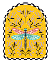 BLOOM AND FLUTTER DRAGONFLY by IndySign, printed on a hand-made Unisex Denim Jacket