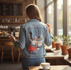 Cat on the Phone by Amelie Legault, printed on a hand-made Unisex Denim Jacket