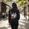 Cat on the Phone by Amelie Legault, printed on a hand-made Unisex Denim Jacket