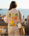 CITRUS BLOOM by HEND SHEHATA, digitally printed on a hand-made Unisex Denim Jacket